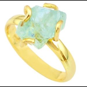 Natural 5.96CT Rough Aquamarine Yellow Gold Ring